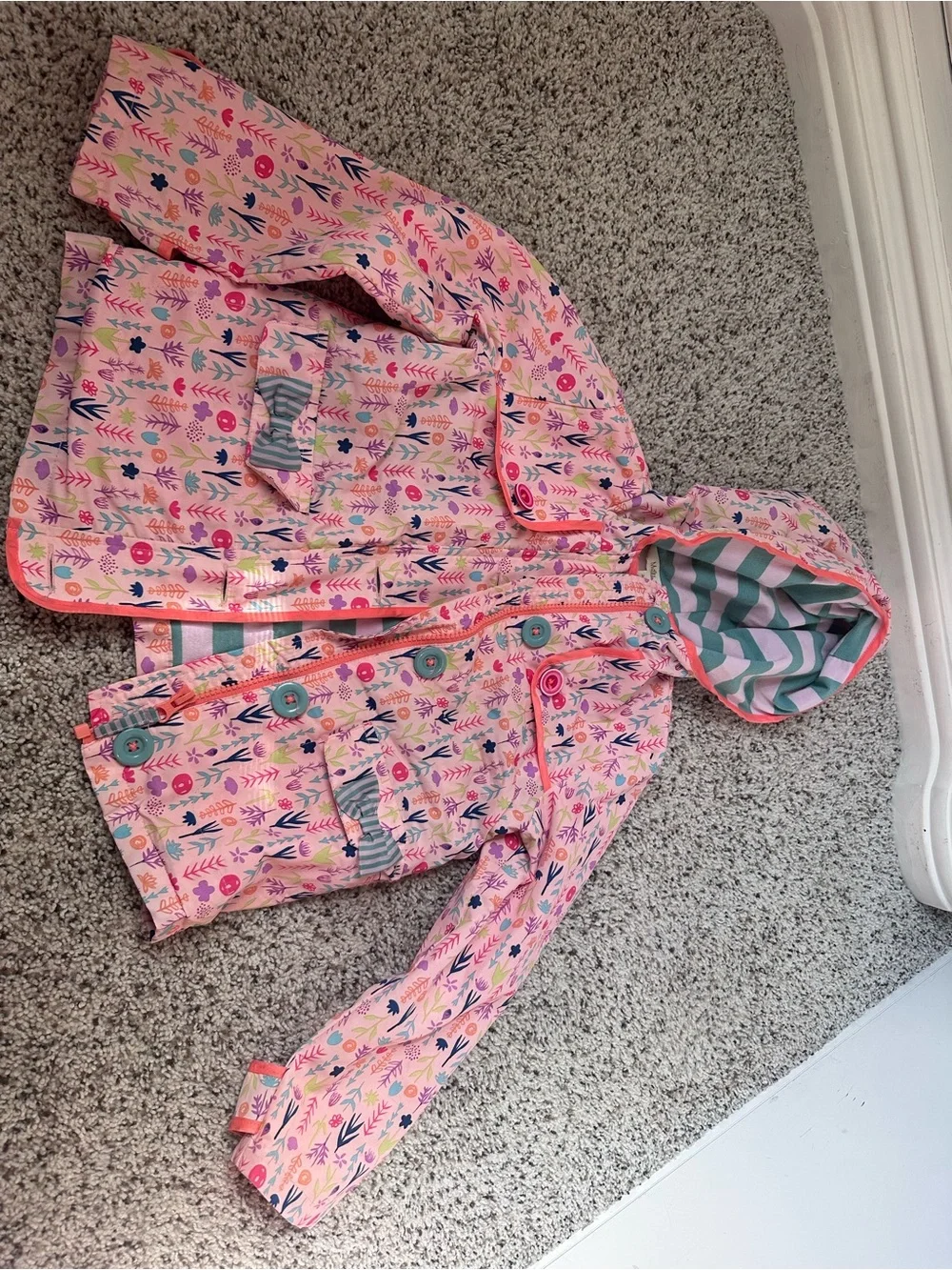 Matilda Jane Pink Floral Hooded Raincoat with Striped Lining size 6